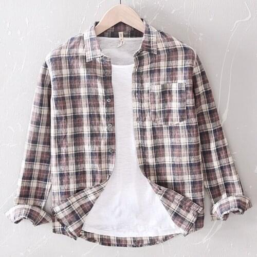 Spring and summer linen brand shirt men long-sleeved casual shirts for men fashion plaid shirt mens comfortable chemise camisa