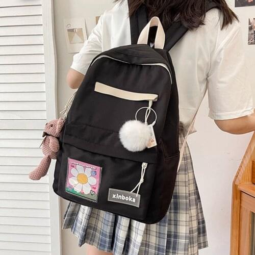 Harajuku Style Nylon Fashion Womens Backpack Pure Color Casual Bookpacks Large-capacity Outdoor Travel Bags