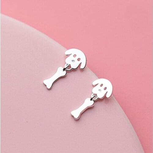 Fine 925 Sterling Silver Wholesale Korean Style Cute Hollow Dog Bone Personalized Animals Studs Earrings For Women Gifts SE097