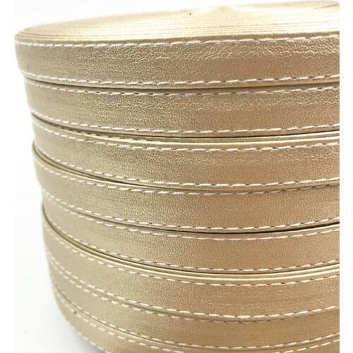 Sisi Crafts Tape Light Gold PU Ribbon Stitched 10 16 30mm Faux Leather Flat Cord Bias DIY Hair Bow Collar Handmade Accessory
