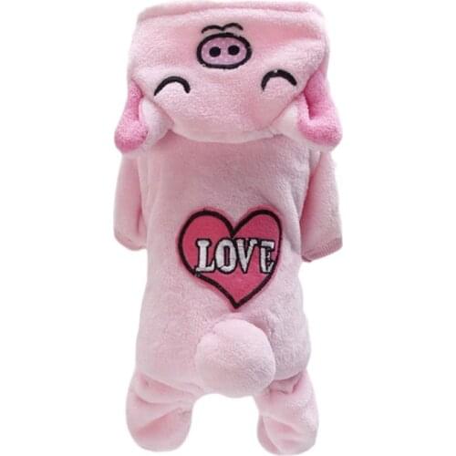 Dog Pink Pig Jumpsuit Thick Autumn Winter Fleece Warm 4-Legged Hoodies Cute Cosplay For Small Medium Dogs Cat Hooded Clothing