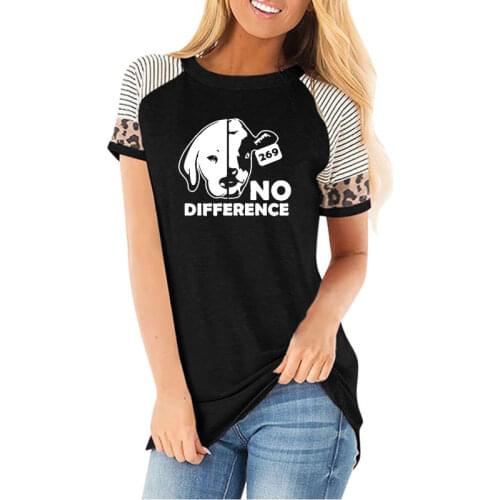 No Difference Dog Cow Vegan Vegetarian T Shirt Funny T-shirt Women Clothing Casual Cotton Short Sleeve striped leopard Tops