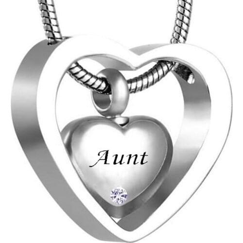 Custom Double Heart aunt Twelve months birthstone Urn Necklace Pendant with Funnel ashes Keepsake Cremation jewelry