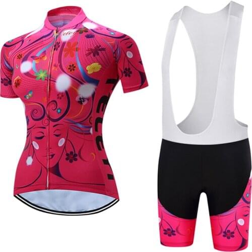 Pink Women MTB Cycling Jerseys bib shorts set Riding Team Summer sportswear Short Sleeves mtb Bicycle Shirts shorts set Padded