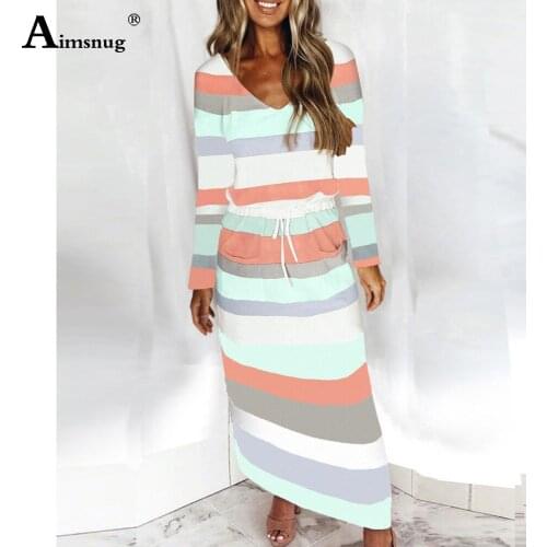 Plus Size 3xl Women Long Maxi Dress Ladies Elegant Fashion Stripe Party Dress Autumn Long Sleeve Casual Drawstring Dresses Femme