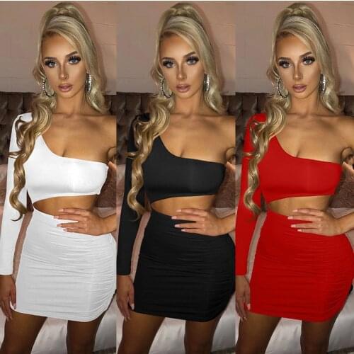Wantmove New Arrivals Womens Sexy Cut Out Solid Color Bodycon One Shoulder Hollow out Pleated Party Club Mini Dress BK058