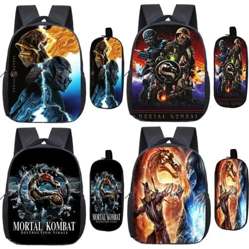 Hot Game Mortal Kombat Kindergarten Backpack Toddler School Bag Bookbags Boys Girls 2 Pcs Set Mini Knapsack Baby Preschool Bags