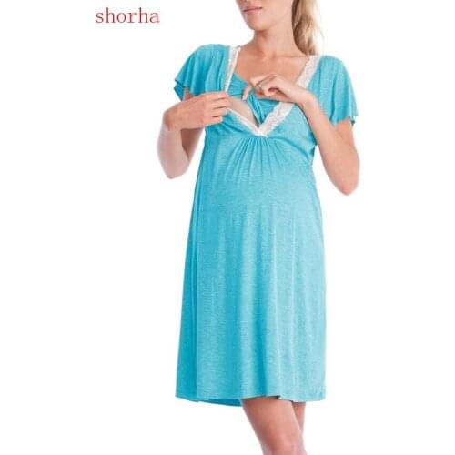 2018 Summer Cotton Pregnancy Nightdress V-Neck Feeding Clothes Nightgown Maternity Nightgown Breastfeeding S-XXL