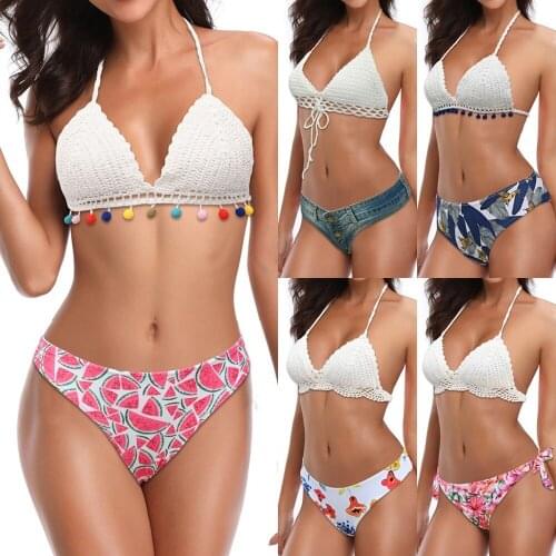 2021 womens swimsuits bathing suits for women Knitted Bikini Jeans Swimsuit Female Triangle Sexy Low Waist