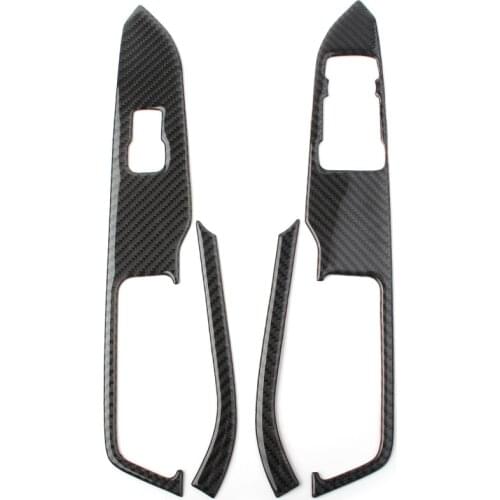 4Pcs Car Window Switch Lock Cover Trim Carbon Fiber ABS for Ford Mustang 2015 2016 2017 2018 2019 RHD Only
