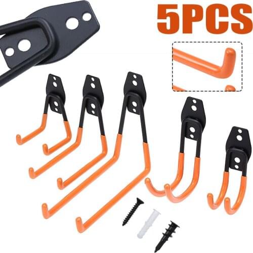 5pcs/set Heavy Duty Double-Arm Garage Storage Hooks Wall Mounting Garden Tools Organizer Bike Storage Hook