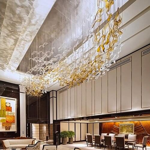Large hotel lobby glass chandelier hotel sales department restaurant creative twisted leaf shape non-standard engineering lights