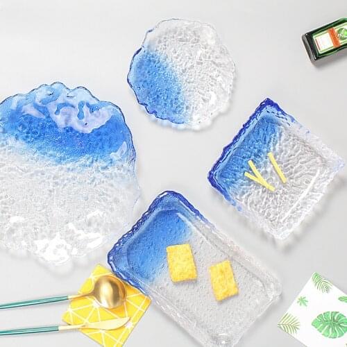 Household glass tea tray, tea cup tray, round water cup, tea cup tray, fruit tray, ice dew tableware