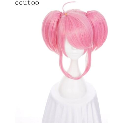 Ccutoo Star Guardian LUX LOL League of Legends Short Pink Synthetic Hair Cosplay Wig Chip Ponytail Heat Resistance Party Wigs