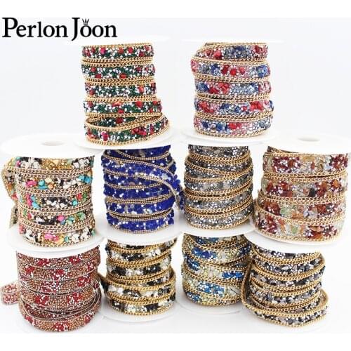1 yard Hot fix Ribbon color mix crystal resin rhinestone chain trim Iron On shoes, bags, clothing decoration accessories TR144