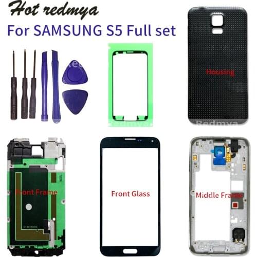 S5 Full Housing Case For Samsung Galaxy S5 G900 Middle Frame + Rubber Seal Back Case + Glass Lens Auto Parts + Tools