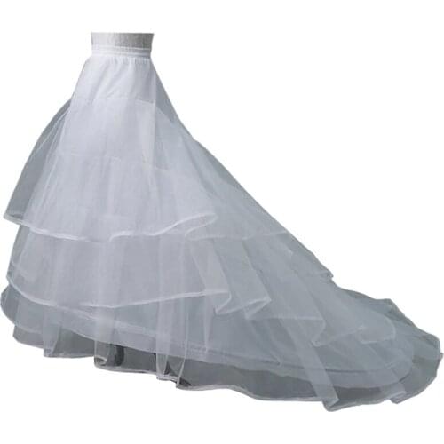 Sensual Looking Fancy Clingy Wedding Dress Crinoline Bridal Petticoat Underskirt 2 Hoops with Chapel Train