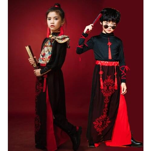 Kids Stage Costume For Boys Girls Cheongsam Catwalk Outfits Classical Modern Dance Clothes Jazz Dance Festival Clothing XS2731