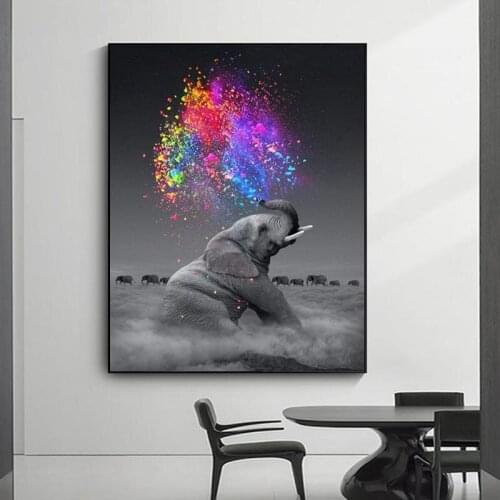Fantasy Elephant Wall Art Posters Animal Print on Canvas Wall Pop Art Decorative Pictures for Living Room Decor No Frame