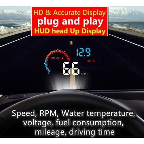 HUD OBD Head Up Display Digital Speed RPM Fuel Consumption Driving Time HD Display with Alarm Windshield Projector