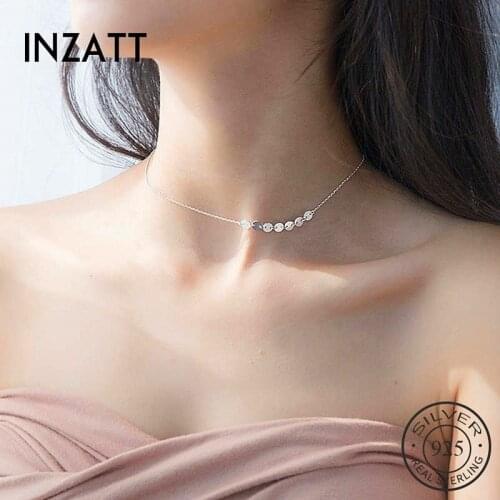 INZATT Real 925 Sterling Silver Round Pendant Choker Necklace For Fashion Women Minimalist Fine Jewelry Bohemia Accessories
