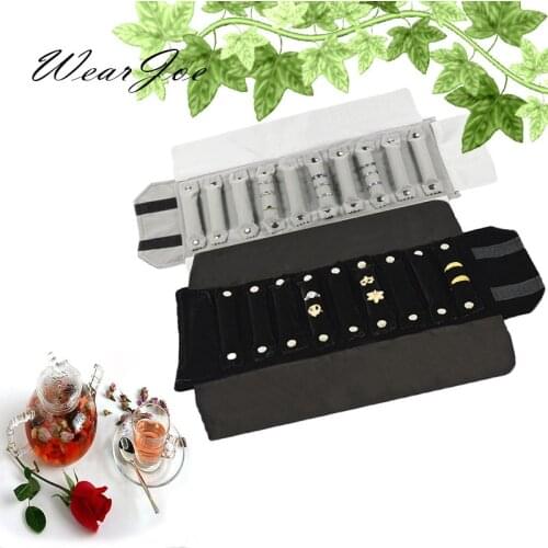 Quality Portable Jewelry Rings Storage Bag Ring Display Roller Small Jewellery Traval Carrying Case Black Velvet Organizer Box