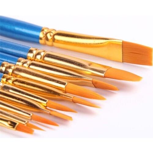 10Pcs/Set Multi-Function Gouache Different Shape Round Pointed Nylon Hair Watercolor Line Drawing Pen Oil Painting Art Brush