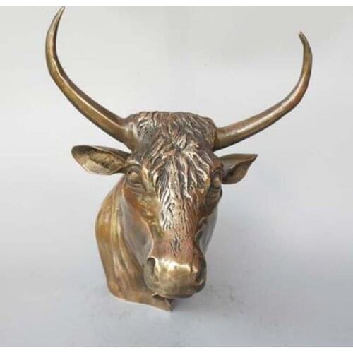 Chinese Pure Brass Precision Production Cow Head Crafts Statue