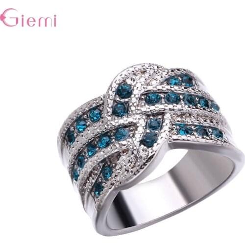 New Arrival 925 Sterling Silver Cocktail Rings For Women Girls Party Birthday Water Wave Shape CZ Crystal Trendy Style
