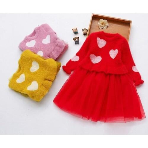 Girls Clothing Fashion Splice Dresses Round Neck Long Sleeve Love Print Top Tutu Dress 3 4 5 6 7 Y Baby Girl Party Dress Costume