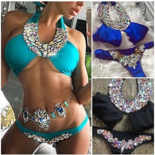 Crystal Bikini Sets Women Swimwear Sexy Push Up Padded Bra Low Waist Thong Swimsuit Female Beachwear Bathing Suit
