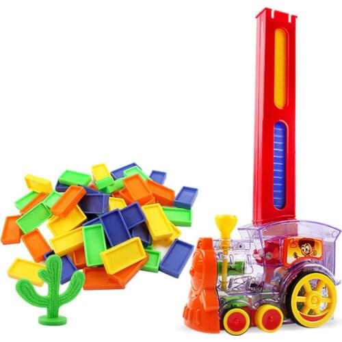 Domino Train Toy Set , Rally Electric Train Model With , 60 Pcs Colorful Domino Game Building Blocks Car Truck Vehicle Stacking