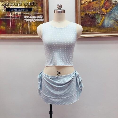 2020 new belly dance practice clothes practice clothes beginner short skirt polka dot ice silk halter sexy split suit