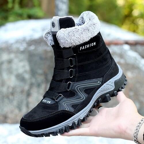 Leather Men Boots Winter with Fur 2021 Warm Snow Boots Men Winter Work Casual Shoes Sneakers Military Rubber Ankle Boots Zapatos