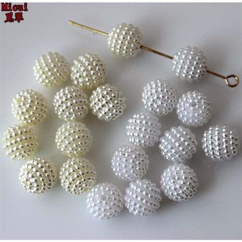 Micui 100pcs 10mm Round beads ABS imitation pearls mounted removable type for clothing package shoe Crafts DIY ZZ404