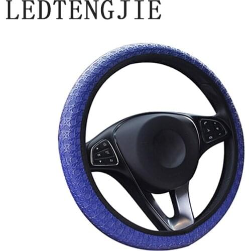 LEDTENGJIE 3D Car Steering Wheel Cover 37-38CM Faux Leather Woven Without Inner Ring Elastic Band Car Handle Cover