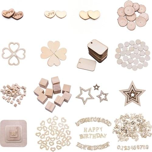 Love Heart Round Shape Wood Craft Blank Square Wood Slices Number Letter Wedding Table Scatter DIY Rustic Party Decoration