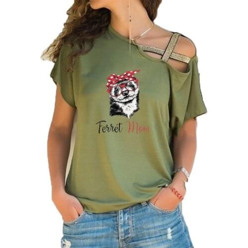 Cute French Bulldog Mom Funny Frenchie Gift Print Funny Teeshirt Women Short sleeve Loose Irregular Skew Cross Bandage Tops Tee