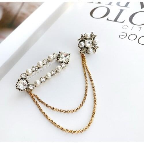 Fashion Cloth Twisted Chain tassel Brooches for Women Fashion Metal Prom Pins Hanging Style Brooch Jewelry