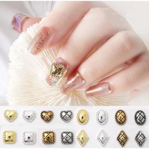 New Grid Retro Alloy Nail Jewelry Classical Style Metal Nail Art Decoration Love Square Rhombus DIY Manicure Tools