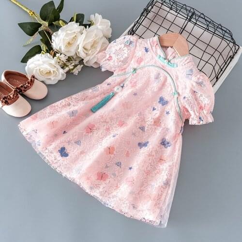 2021 new Summer Chinese style cheongsam baby dress clothes for girls clothing baby 1 year birthday princess party dresses dress