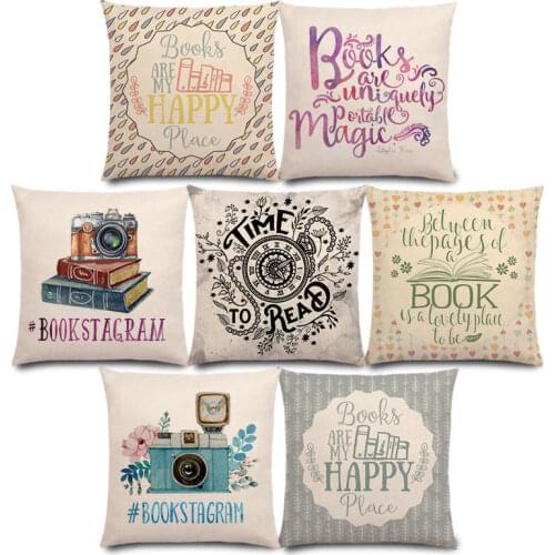 New Happy Days Nice Tea Reading Good Books Beautiful Life Gorgeous Words Decorative Letters Cushion Cover Sofa Pillow Case