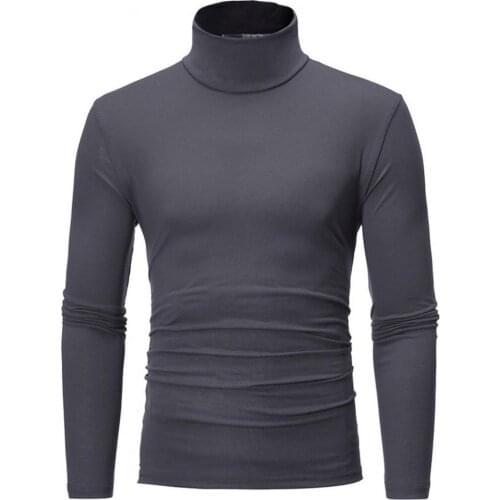 Mens Solid Color Turtleneck T Shirts Long Sleeve Cotton Men Turtleneck Slim Basic Top for Spring Autumn Male Clothing