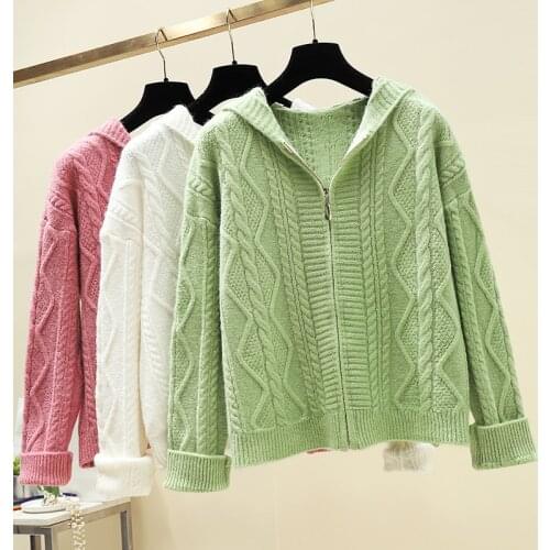 Abrini 2021 Fall Sweater High Street Hooder Sweater For Women Cardigans Hood Sweater Women Zipper Fly Knitted Basic Design