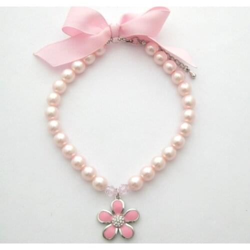 Dog Pearls Necklace Collar Rhinestones with Flower Charm Pet Puppy Jewelry For Female Dogs Cats