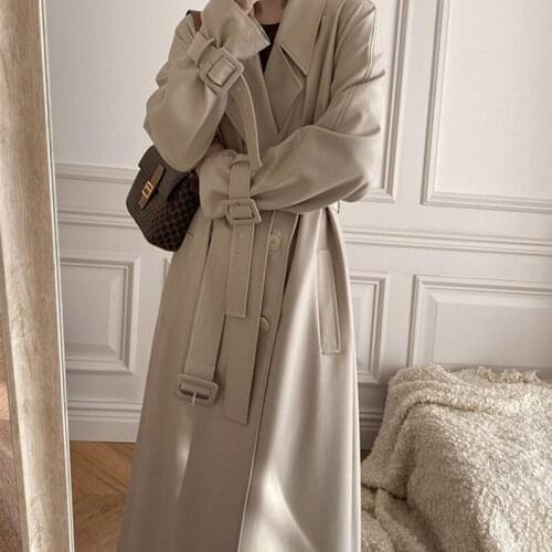 Khaki Windbreaker Coat Womens 2021 New Spring Autumn Korean Fashion Mid-Length Loose Temperament Elegant Woman Trench Coat A451