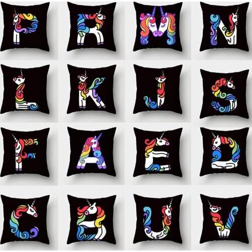 Letters Cushion Cover45x45 Polyester Unicorn Printed Pillowcase Sofa Cushions Decorative Throw Pillows Home Decor Pillowcover