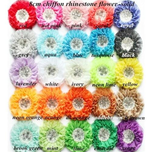 50pcs/lot shabby Frayed Chiffon Flower with Rhinestone/pearl Hair Accessory chiffon shabby flower with beads 25colors selection