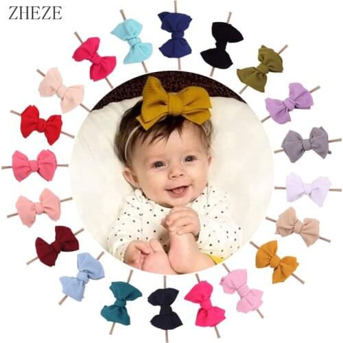 10Pcs 7"Big Knoted Bow Headwear Girls Soft Solid Color Elastic Headband Baby Nylon Fabric Hair Accessories For Children