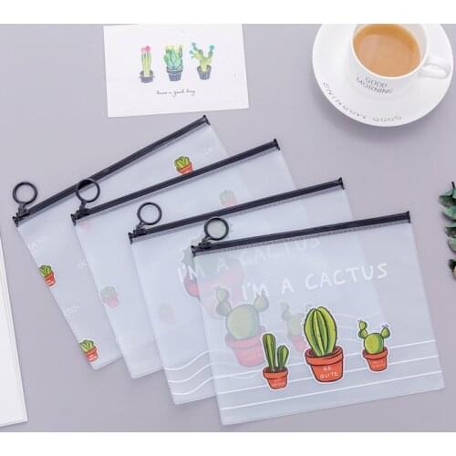 Cactus Zipper Transparent PVC A5 File Folder Document Filing Bag Travelers Diary Accessory Tickets Cards Storage Bag